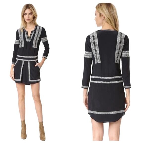 Veronica Beard Ignacio Embroidered Silk Mini Dress Black - Picture 1 of 13